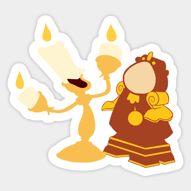 A talking clock and his singing candlestick Sticker by beefy-lamby